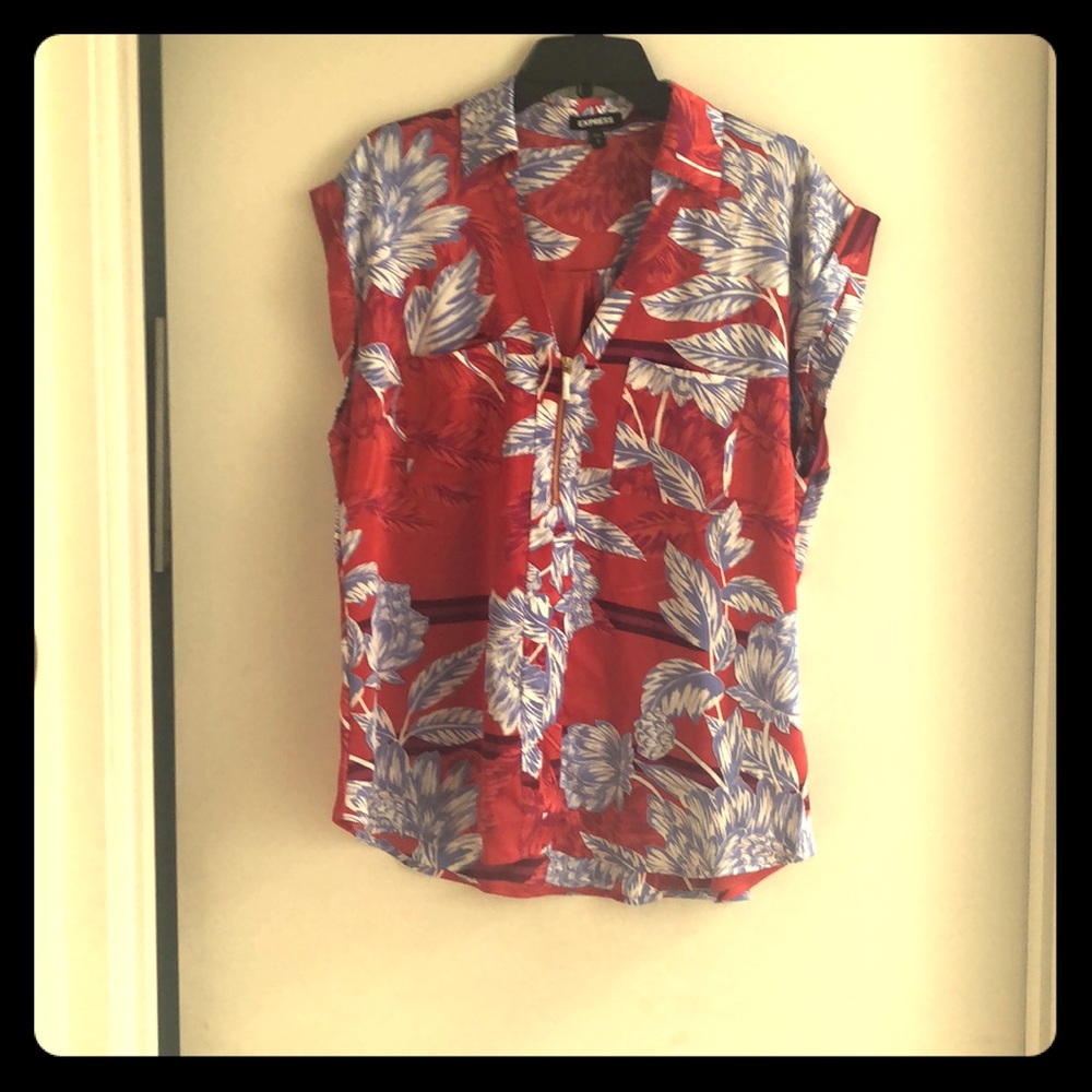 Express brand zippered front shirt, Hawaiian print